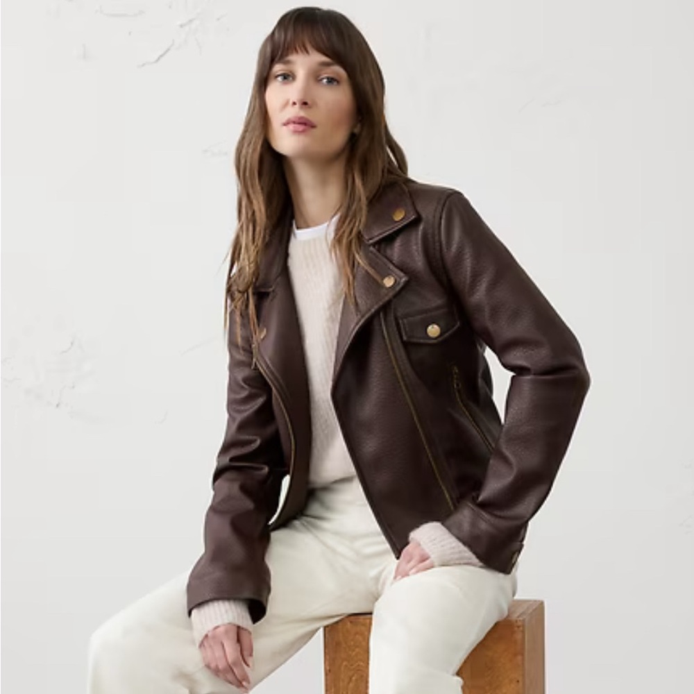 BNWT Banana Republic XXSP Dark Brown Maroon chocolate vegan Leather Jacket